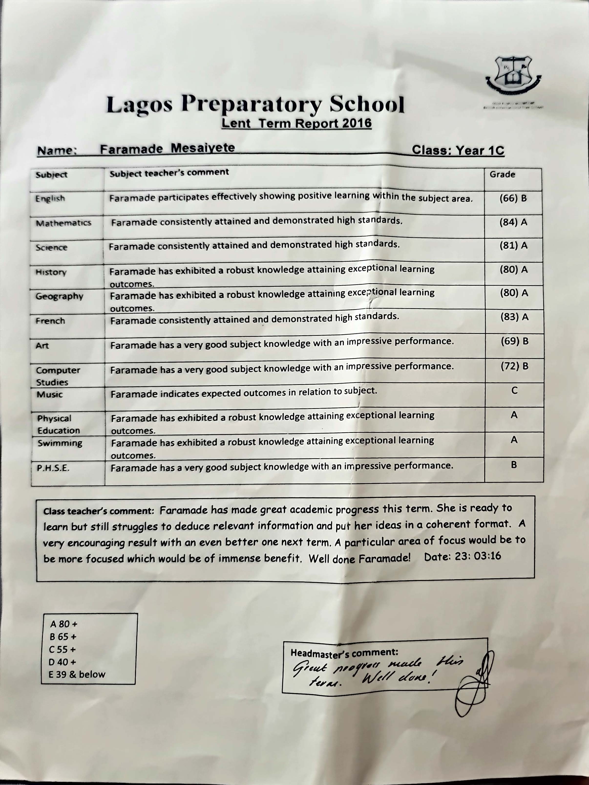 Lagos Preparatory School certificates 2